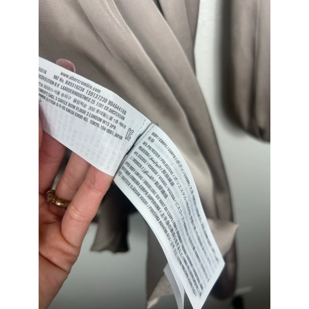 Abercrombie & Fitch Emerson Satin Long Sleeve Mini Dress Taupe XST Minimalist - Picture 9 of 10
